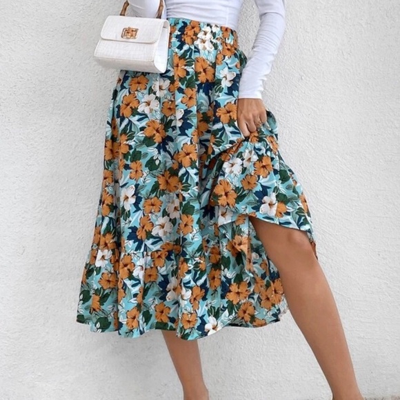 Boho floral print high waisted flowy maxi skirt - Picture 6 of 9